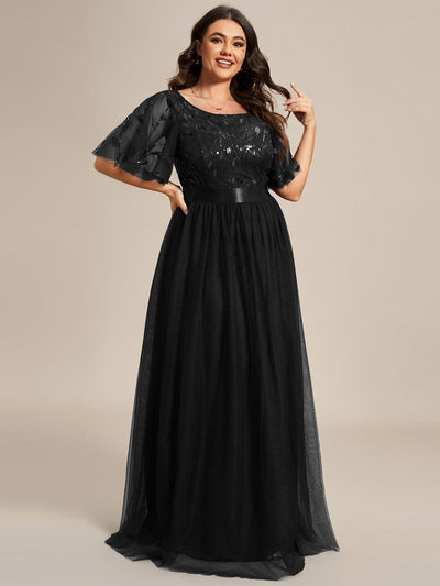 pretty SAPHIR|Robe de soirée brodée à manches courtes pour femmes de Grande taille