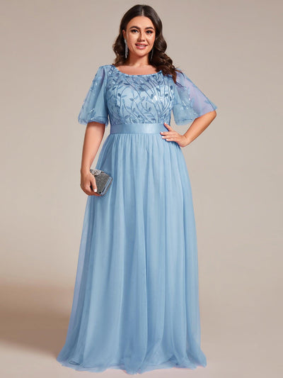 pretty SAPHIR|Robe de soirée brodée à manches courtes pour femmes de Grande taille