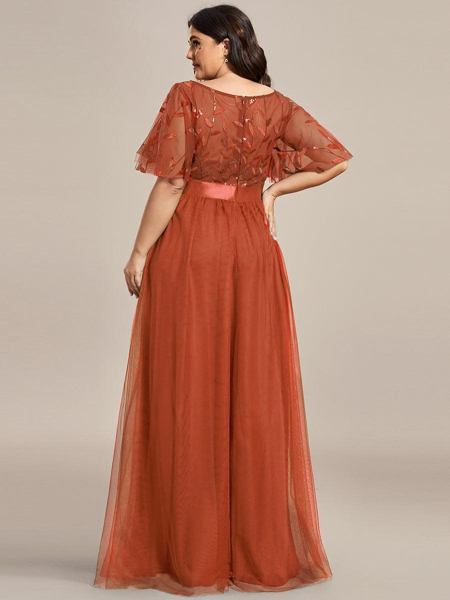 Taille personnalisée Robes de soirée brodées à manches courtes pour femmes #Couleur_Burnt Orange