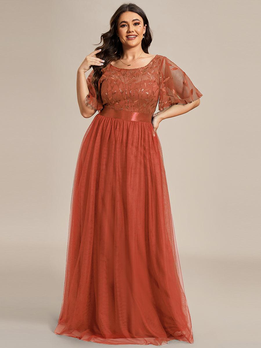 Taille personnalisée Robes de soirée brodées à manches courtes pour femmes #Couleur_Burnt Orange