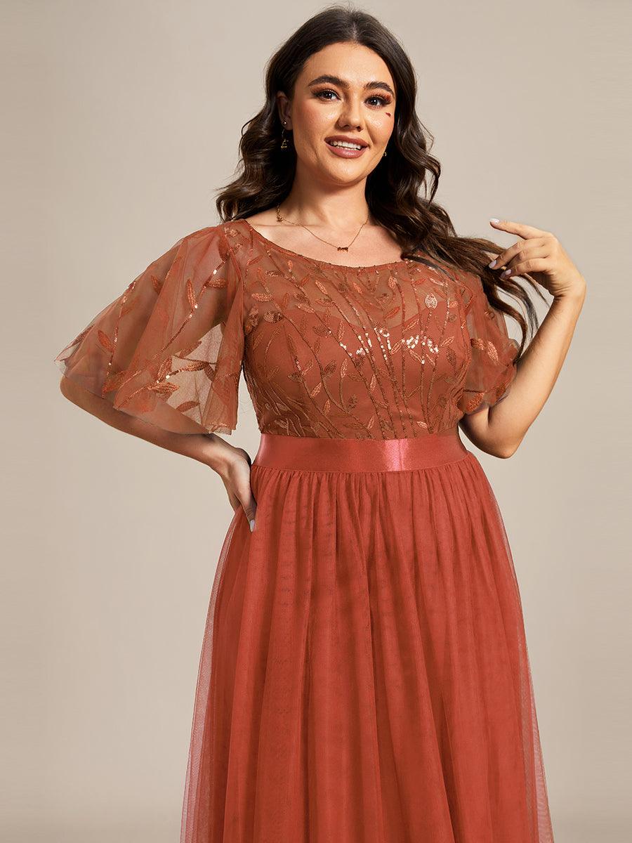 Taille personnalisée Robes de soirée brodées à manches courtes pour femmes #Couleur_Burnt Orange