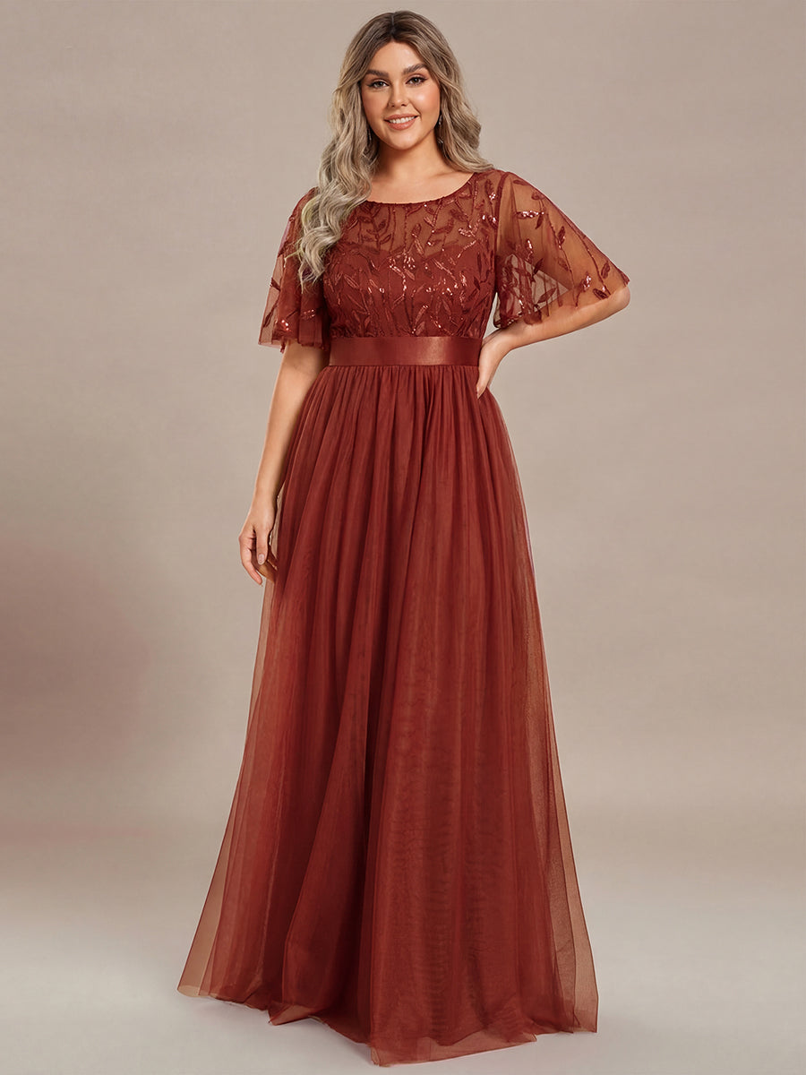 Robe de demoiselle d'honneur Brod¡§|es ¡§¡è manches courtes en ligne A pour femmes #Couleur_Burnt Orange