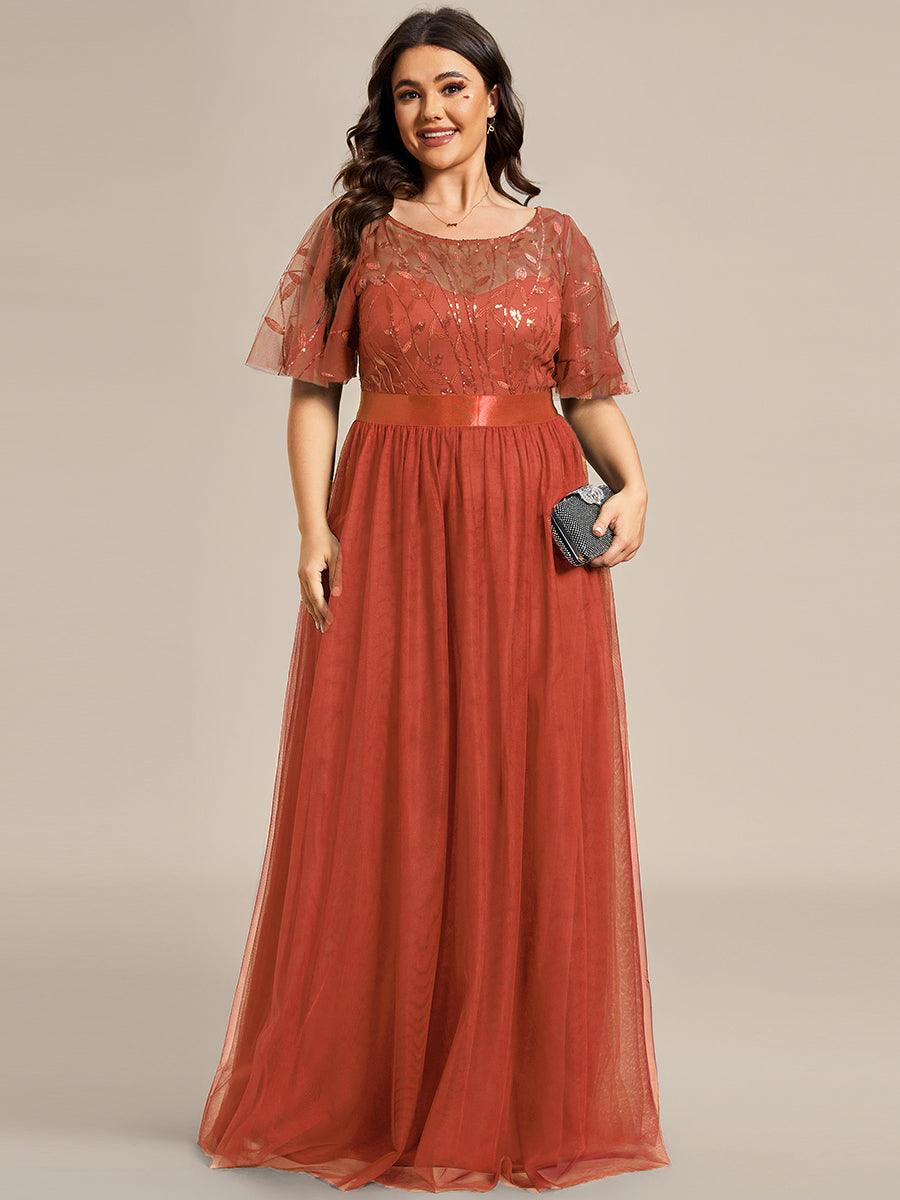 Taille personnalisée Robes de soirée brodées à manches courtes pour femmes #Couleur_Burnt Orange