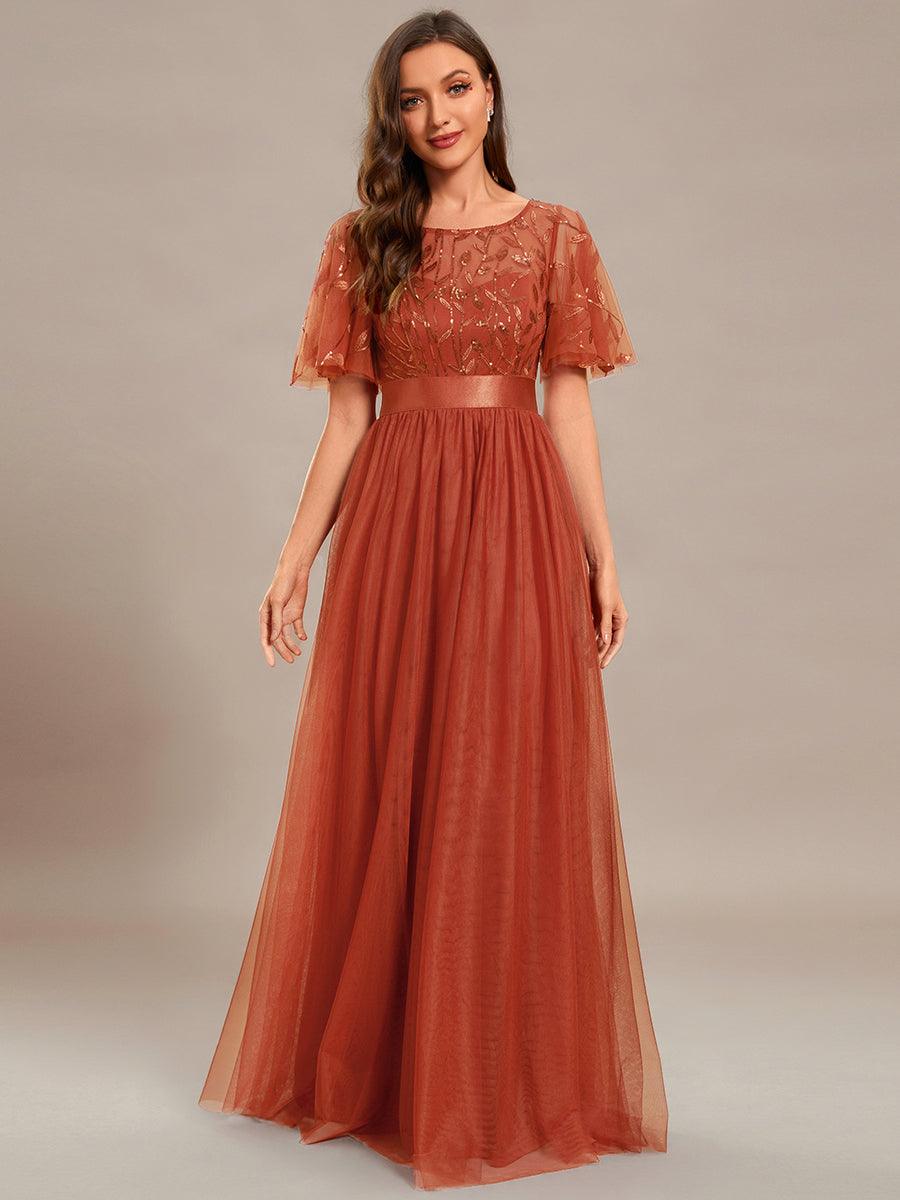 Taille personnalisée Robes de soirée brodées à manches courtes pour femmes #Couleur_Burnt Orange