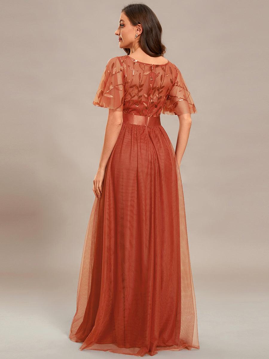 Taille personnalisée Robes de soirée brodées à manches courtes pour femmes #Couleur_Burnt Orange