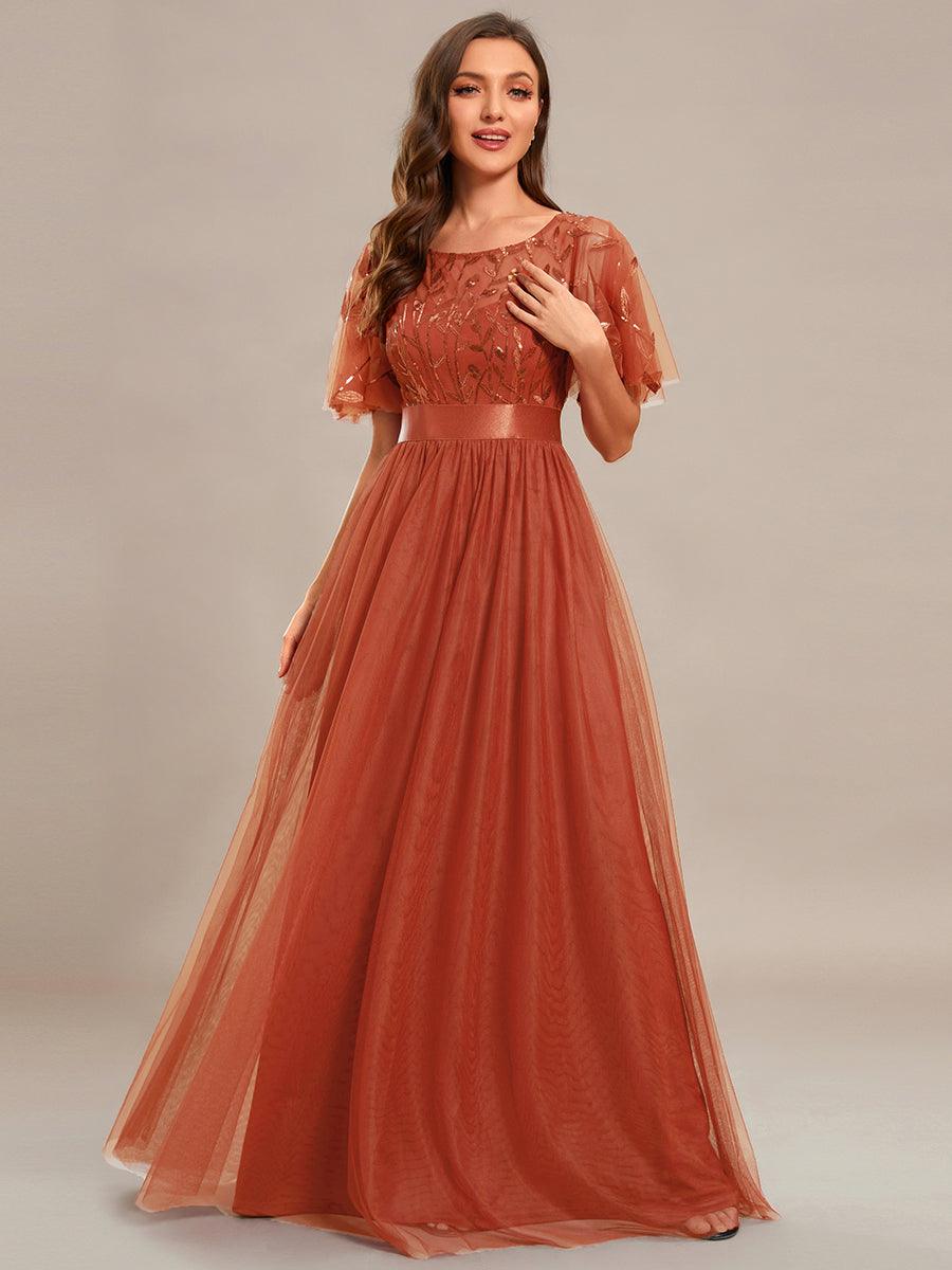Taille personnalisée Robes de soirée brodées à manches courtes pour femmes #Couleur_Burnt Orange