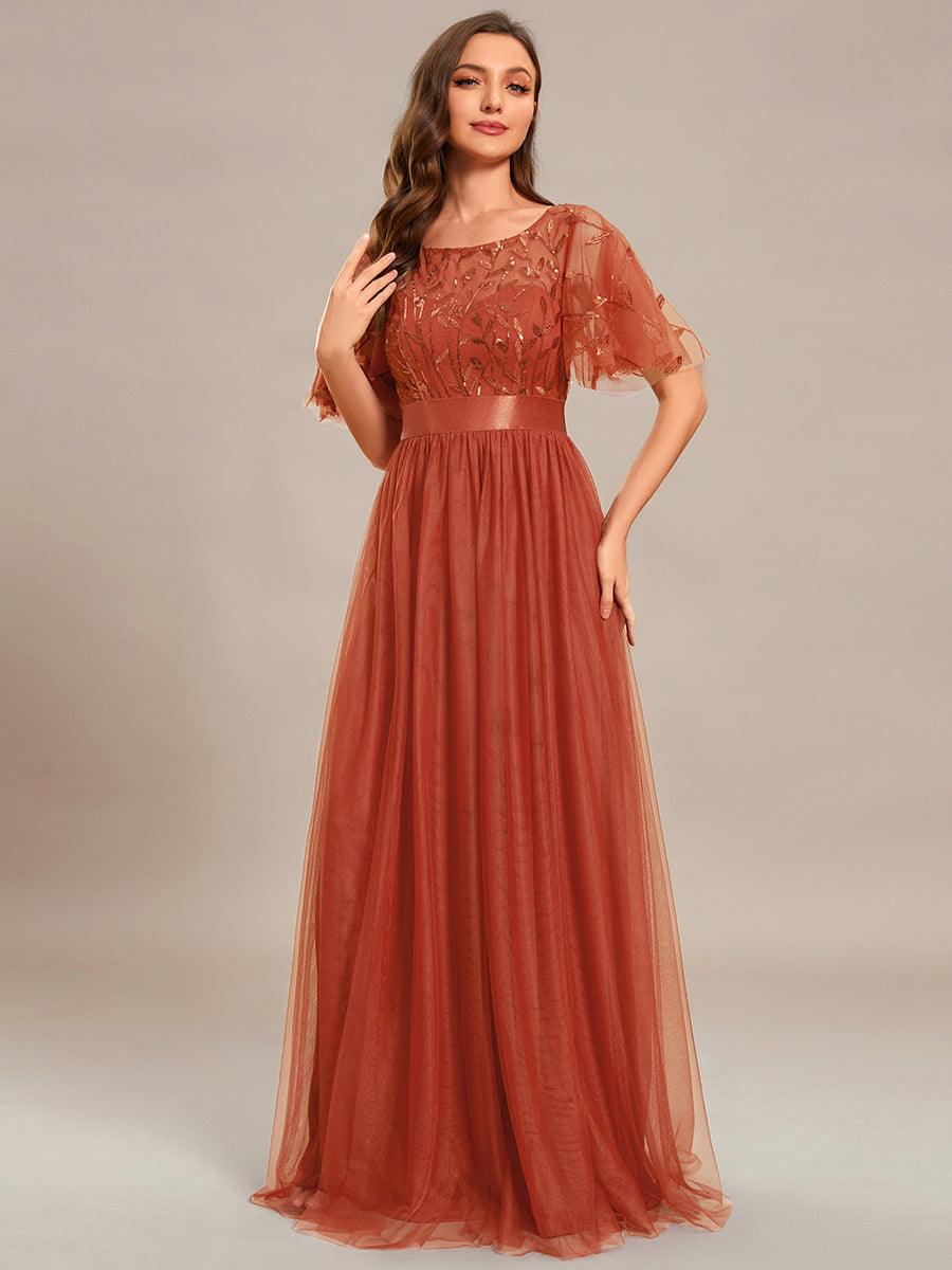 Taille personnalisée Robes de soirée brodées à manches courtes pour femmes #Couleur_Burnt Orange