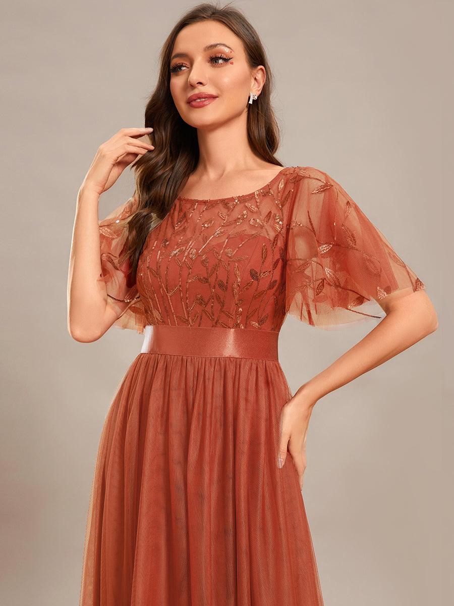 Taille personnalisée Robes de soirée brodées à manches courtes pour femmes #Couleur_Burnt Orange
