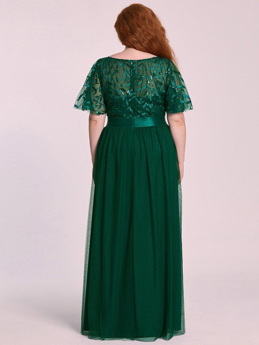 Robe de soirée brodée à manches courtes pour femmes de Grande taille #Couleur_Vert Fonce