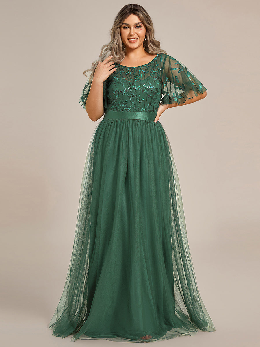 Robe de soirée brodée à manches courtes pour femmes de Grande taille #color_Eucalyptus