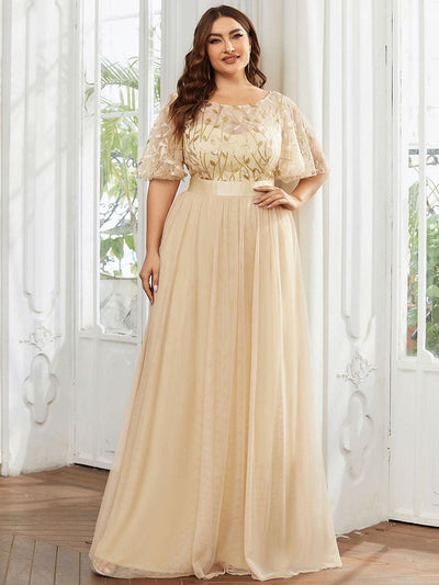 pretty SAPHIR|Robe de soirée brodée à manches courtes pour femmes de Grande taille
