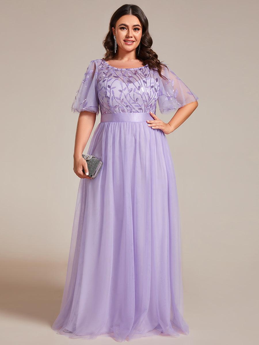 Taille personnalisée Robes de soirée brodées à manches courtes pour femmes #Couleur_Lavande