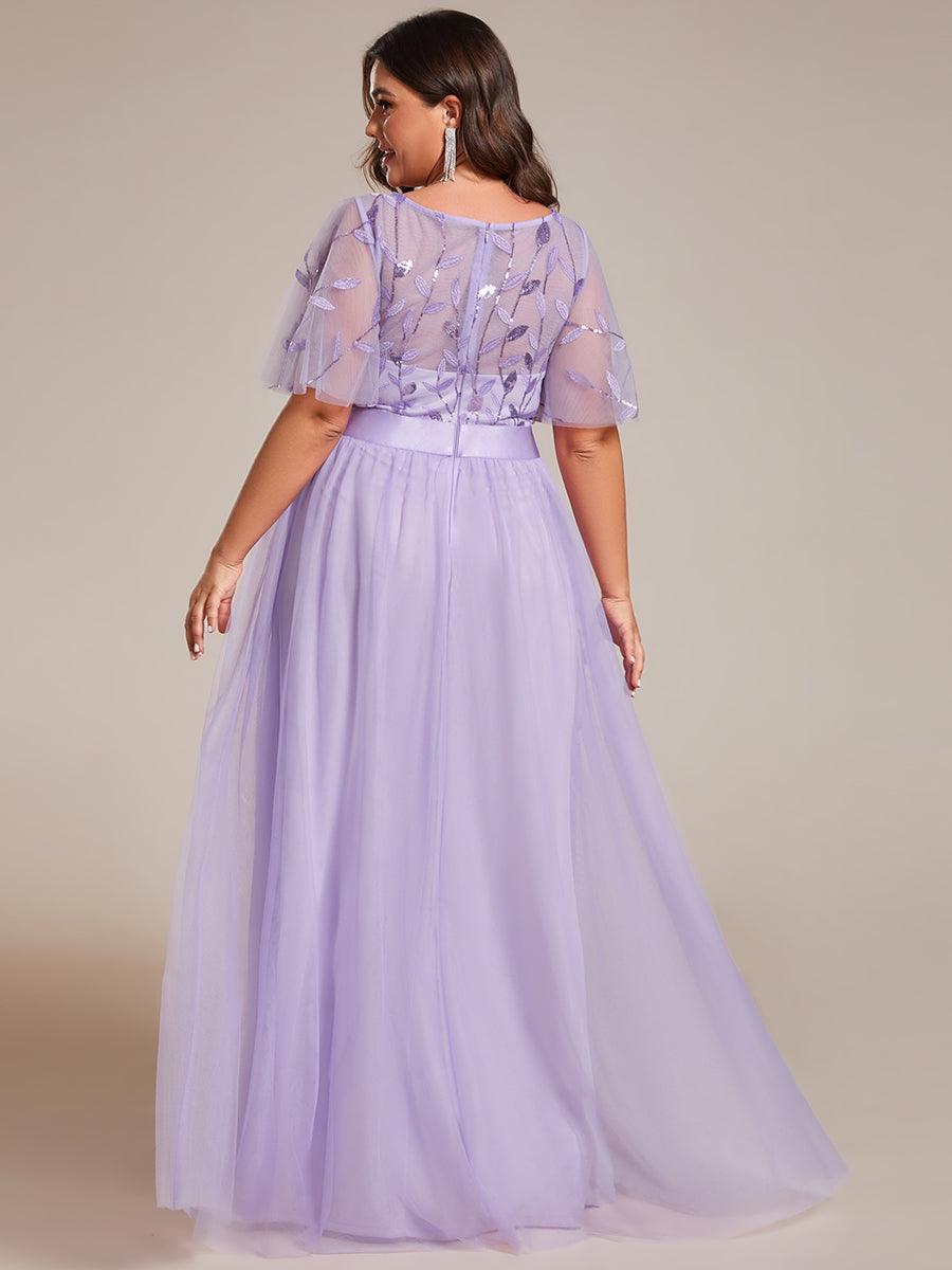 Taille personnalisée Robes de soirée brodées à manches courtes pour femmes #Couleur_Lavande