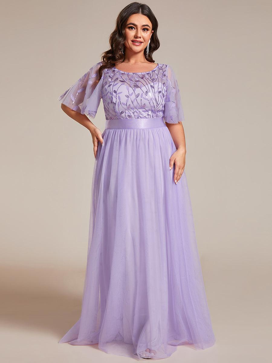 Taille personnalisée Robes de soirée brodées à manches courtes pour femmes #Couleur_Lavande