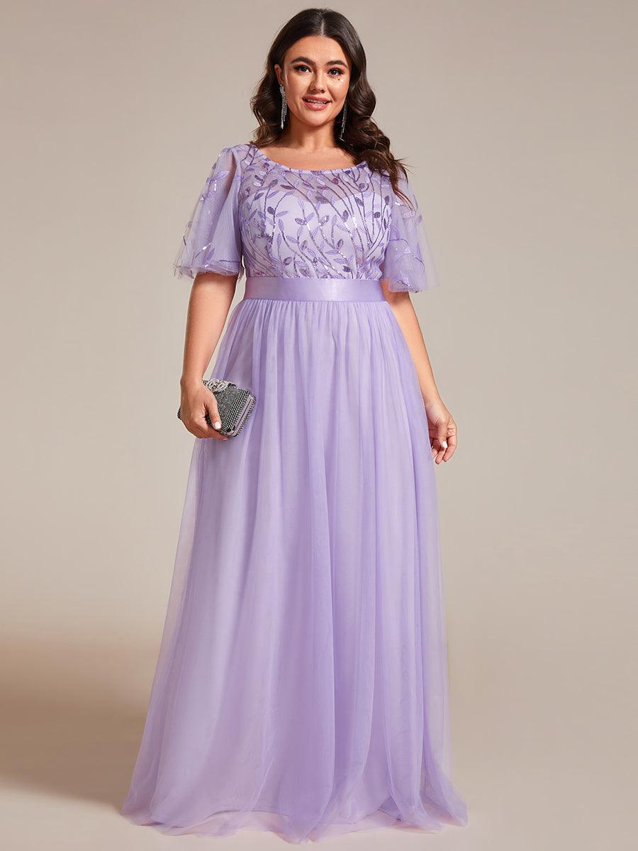 Taille personnalisée Robes de soirée brodées à manches courtes pour femmes #Couleur_Lavande
