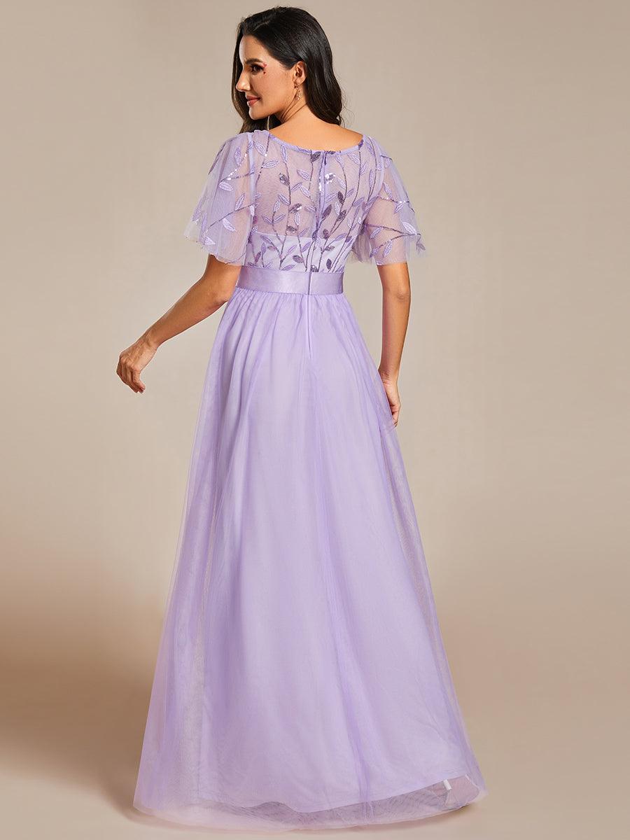 Taille personnalisée Robes de soirée brodées à manches courtes pour femmes #Couleur_Lavande