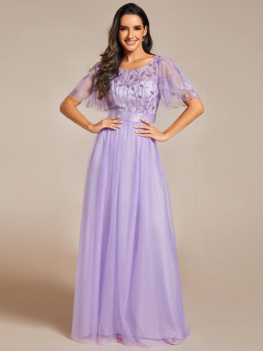 Taille personnalisée Robes de soirée brodées à manches courtes pour femmes #Couleur_Lavande