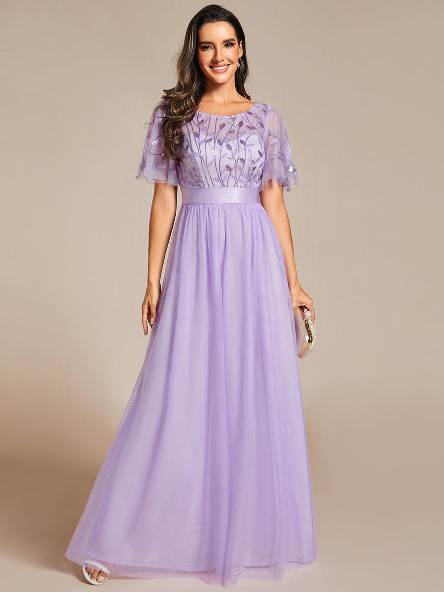 Taille personnalisée Robes de soirée brodées à manches courtes pour femmes #Couleur_Lavande
