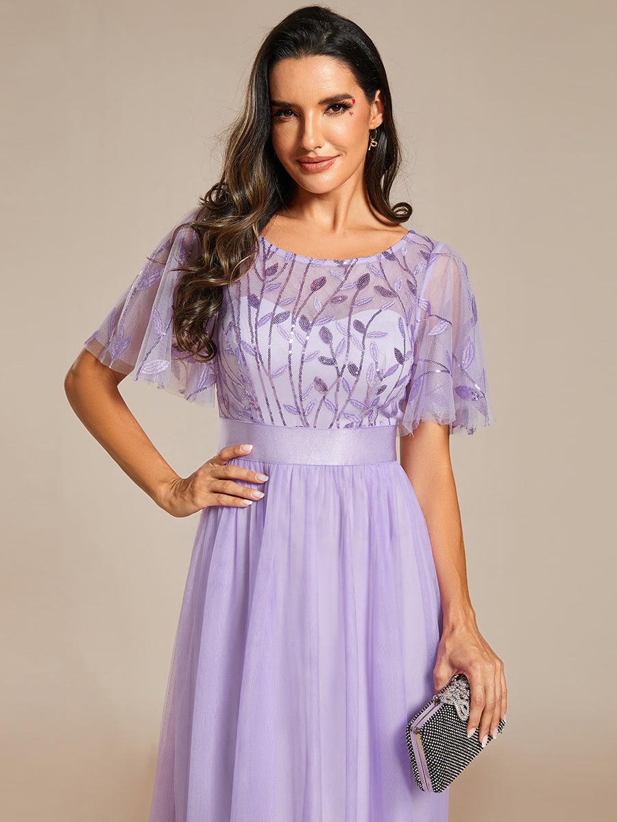 Taille personnalisée Robes de soirée brodées à manches courtes pour femmes #Couleur_Lavande
