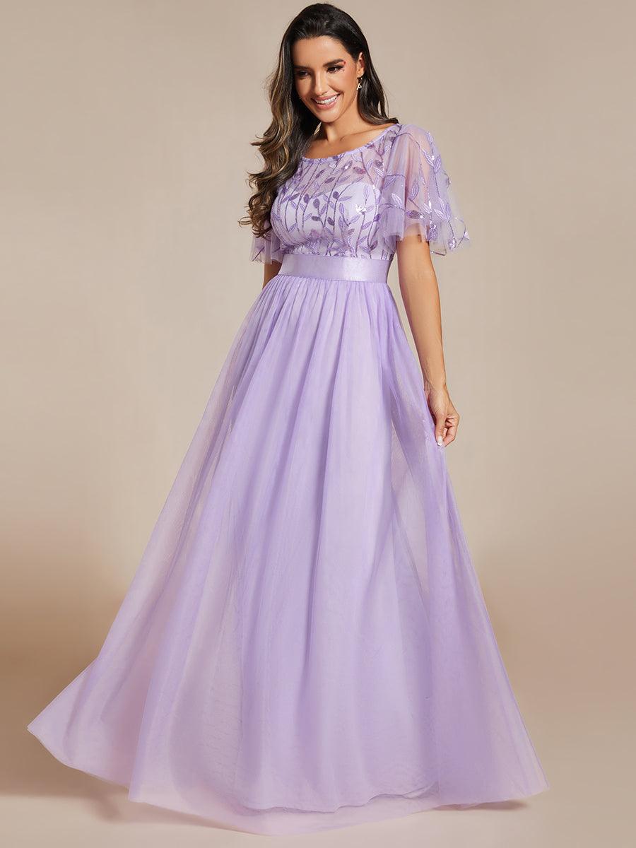 Taille personnalisée Robes de soirée brodées à manches courtes pour femmes #Couleur_Lavande