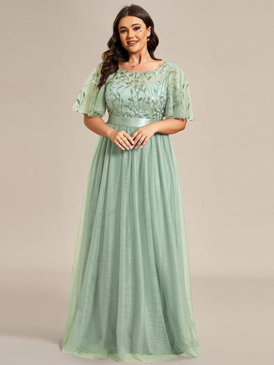 pretty SAPHIR|Robe de soirée brodée à manches courtes pour femmes de Grande taille
