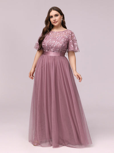 ever SAPHIR|Robes de soirée brodées à manches courtes A-Line pour femmes