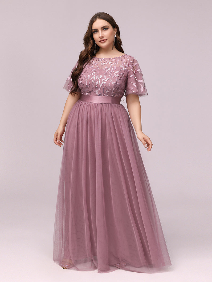 Robe de demoiselle d'honneur Brod¡§|es ¡§¡è manches courtes en ligne A pour femmes #Couleur_Orchidee