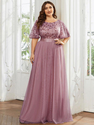 pretty SAPHIR|Robe de soirée brodée à manches courtes pour femmes de Grande taille