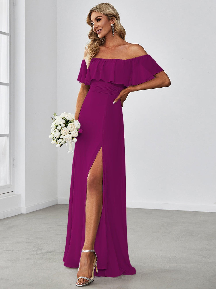 Taille personnalisée Robes de Demoiselle d'Honneur fentes à la cuisse pour femmes #Couleur_Fuchsia