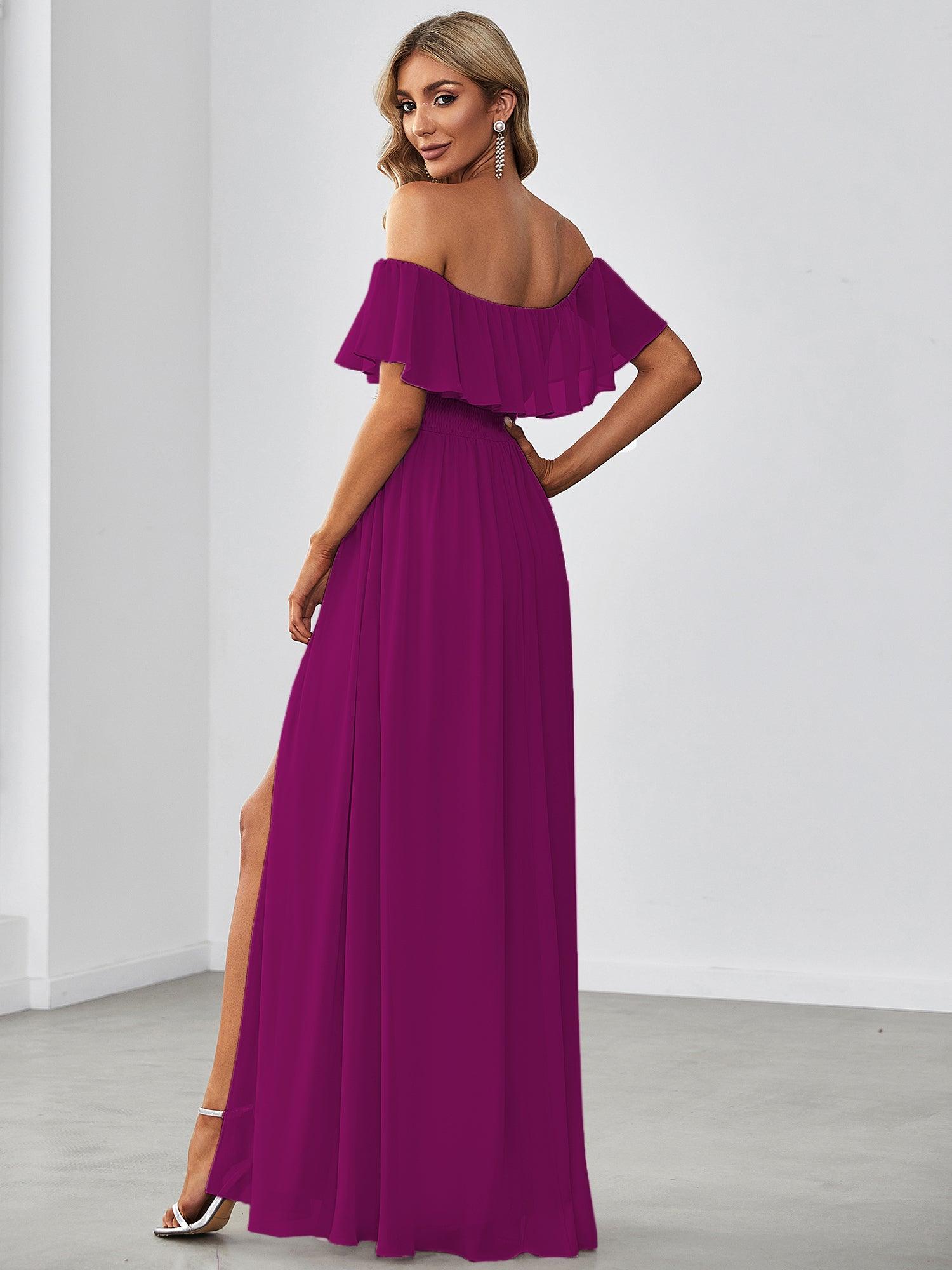 Taille personnalisée Robes de Demoiselle d'Honneur fentes à la cuisse pour femmes #Couleur_Fuchsia