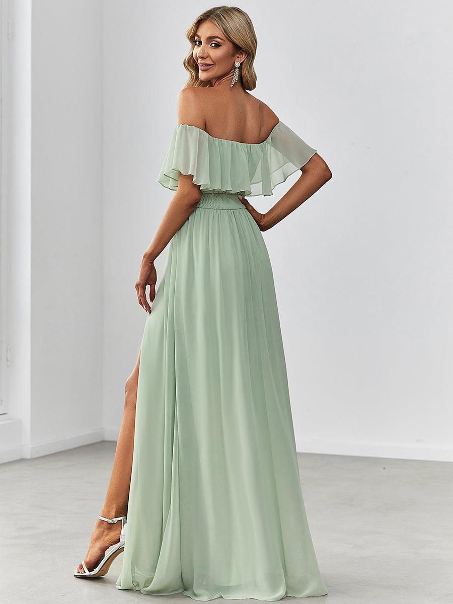 Robe Demoiselle d'Honneur belle Longue Fendue à épaules Dénudées #Couleur_Menthe Verte