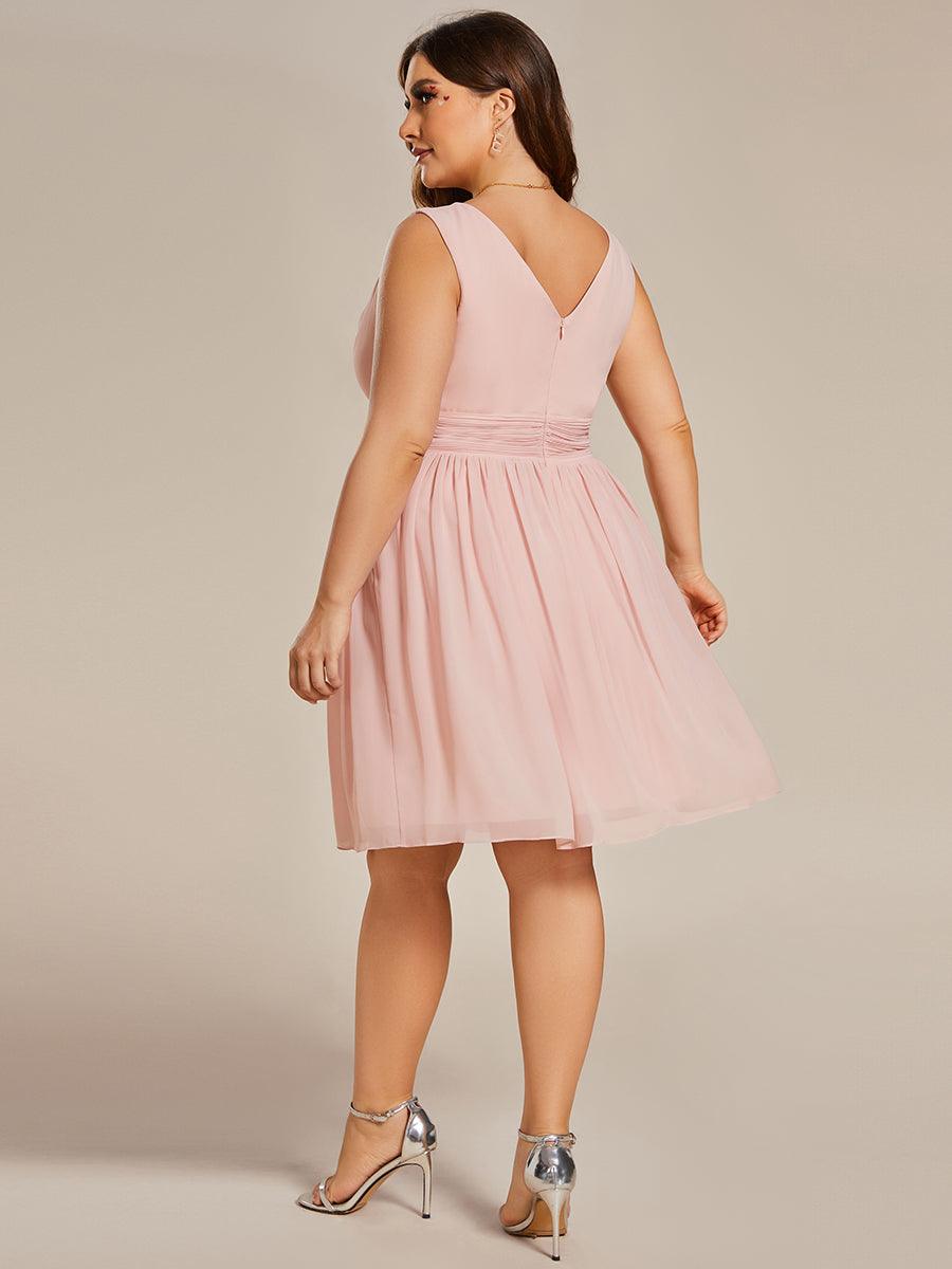 Robes De Demoiselle D'Honneur élégant Mi-Longue Chiffon à Col V #Couleur_Rose