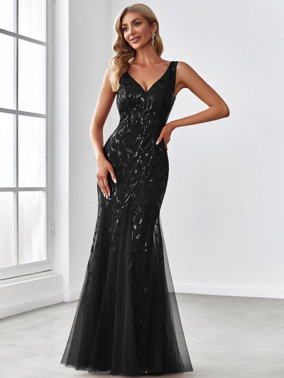 ever ORIEL|Robe de soirée Longue Sexy en sequins col en V pour femmes