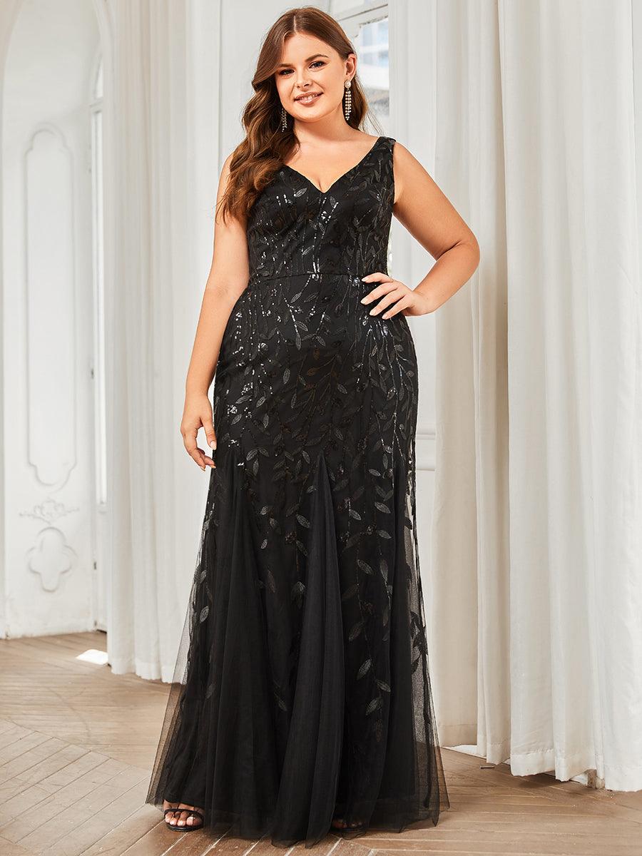 Robe de soirée Seuqin à encolure en V pour femmes de grande taille #Couleur_Noir