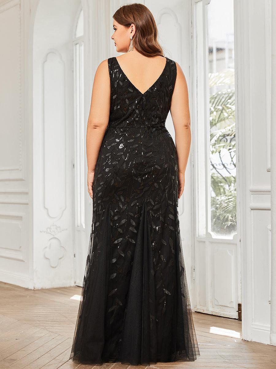 Robe de soirée Seuqin à encolure en V pour femmes de grande taille #Couleur_Noir
