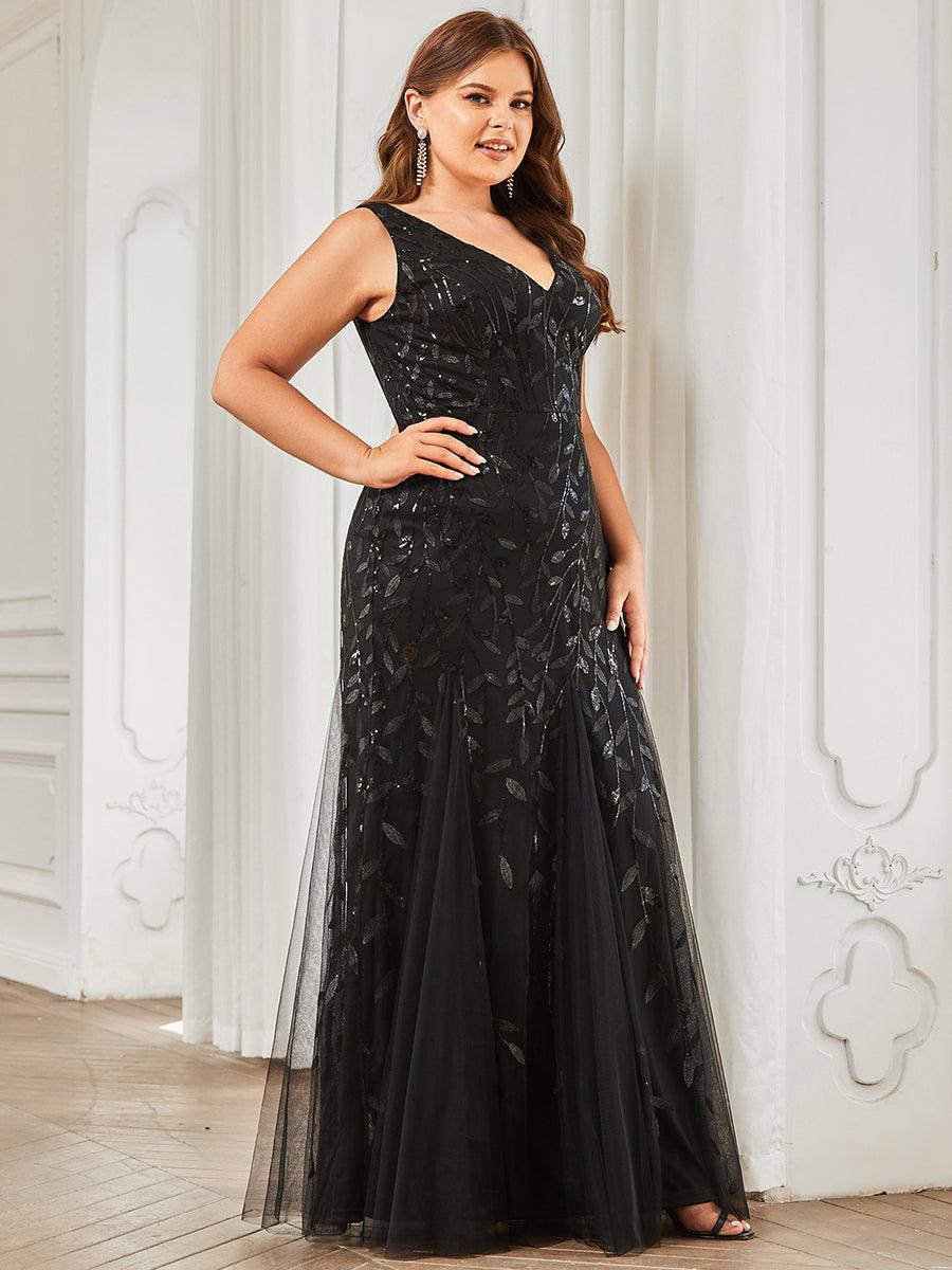 Robe de soirée Seuqin à encolure en V pour femmes de grande taille #Couleur_Noir