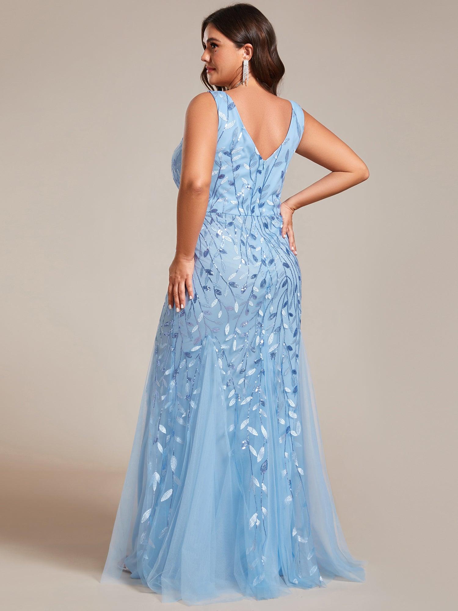 Robe de soirée Seuqin à encolure en V pour femmes de grande taille #Couleur_Bleu Ciel