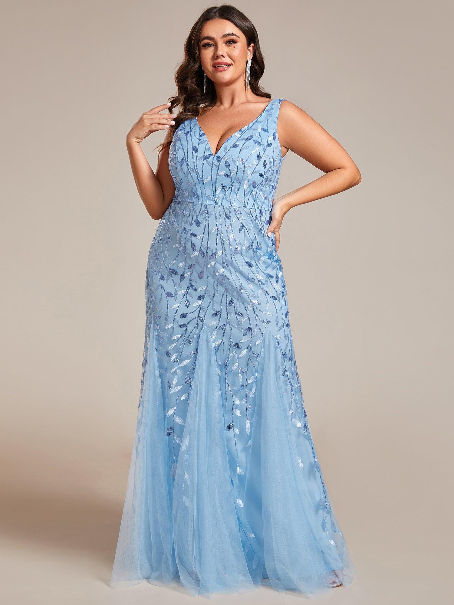 Robe de soirée Seuqin à encolure en V pour femmes de grande taille #Couleur_Bleu Ciel