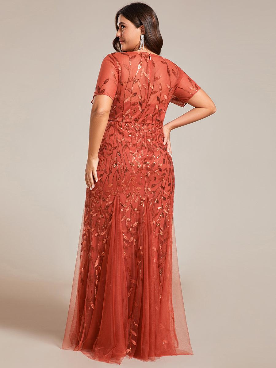 Robe de soirée Seuqin à encolure en V pour femmes de grande taille #Couleur_Burnt Orange