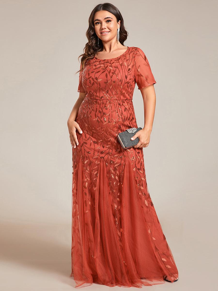 Robe de soirée Seuqin à encolure en V pour femmes de grande taille #Couleur_Burnt Orange