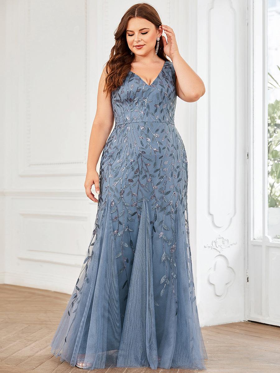Robe de soirée Seuqin à encolure en V pour femmes de grande taille #Couleur_Marine Fume
