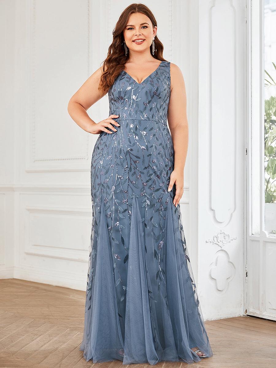 Robe de soirée Seuqin à encolure en V pour femmes de grande taille #Couleur_Marine Fume