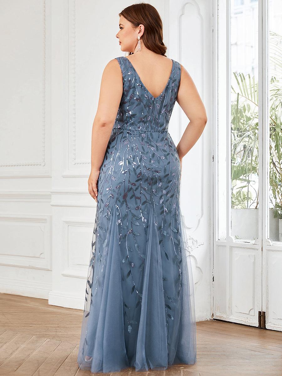 Robe de soirée Seuqin à encolure en V pour femmes de grande taille #Couleur_Marine Fume