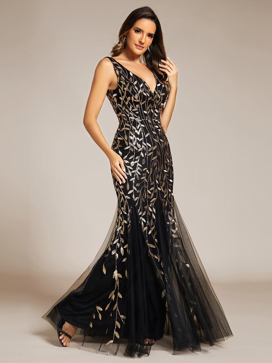 Robe de soirée Seuqin à encolure en V pour femmes de grande taille #Couleur_Noir & Or