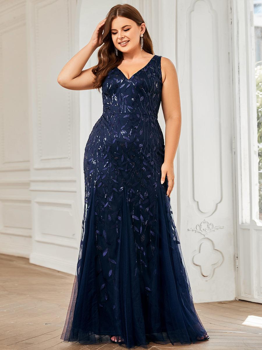 Robe de soirée Seuqin à encolure en V pour femmes de grande taille #Couleur_Bleu Marine