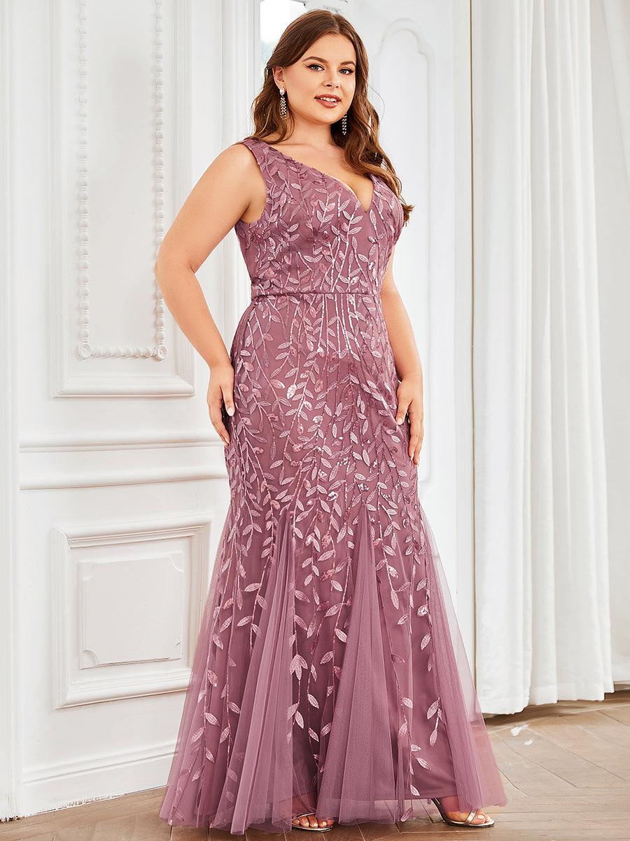 Robe de soirée Seuqin à encolure en V pour femmes de grande taille #Couleur_Orchidee