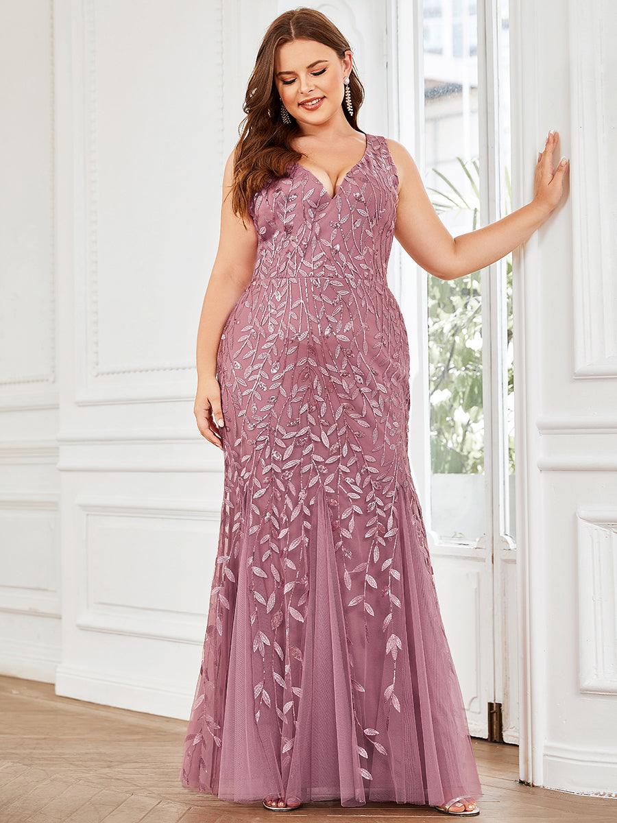 Robe de soirée Seuqin à encolure en V pour femmes de grande taille #Couleur_Orchidee
