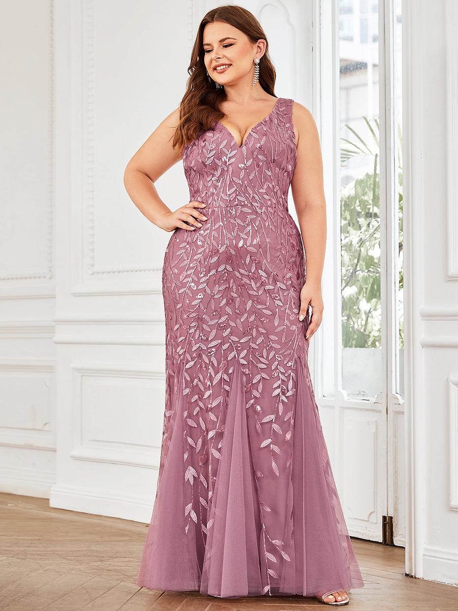 Robe de soirée Seuqin à encolure en V pour femmes de grande taille #Couleur_Orchidee