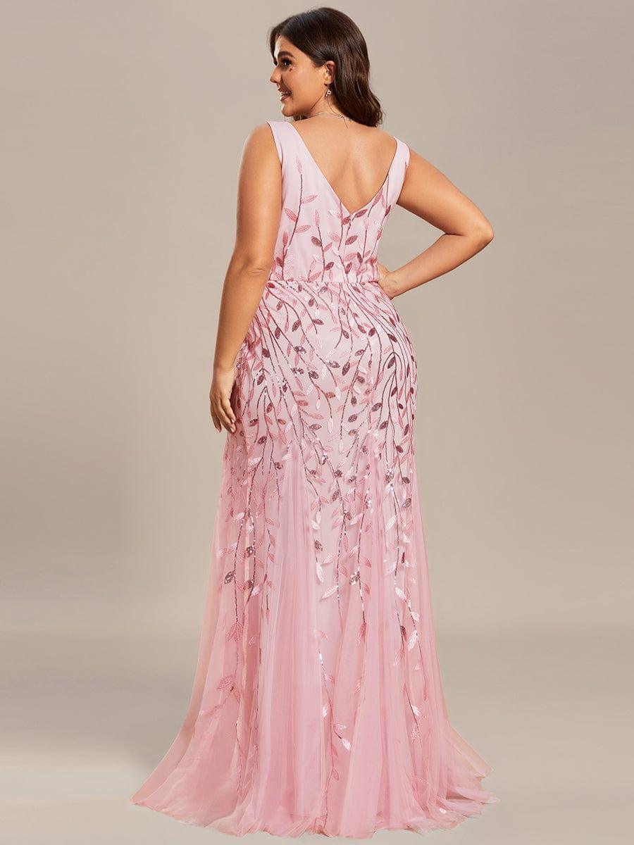 Robe de soirée Seuqin à encolure en V pour femmes de grande taille #Couleur_Rose
