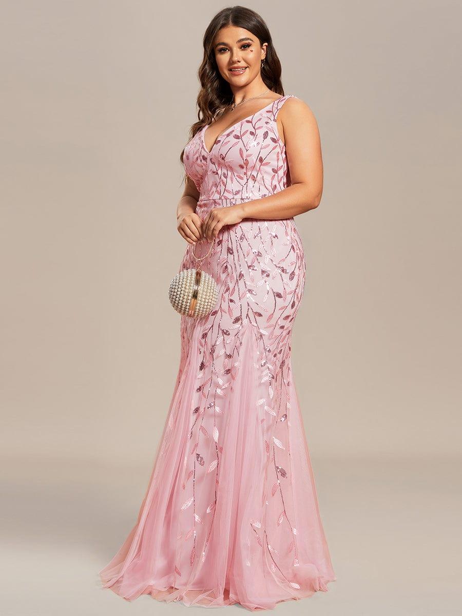 Robe de soirée Seuqin à encolure en V pour femmes de grande taille #Couleur_Rose